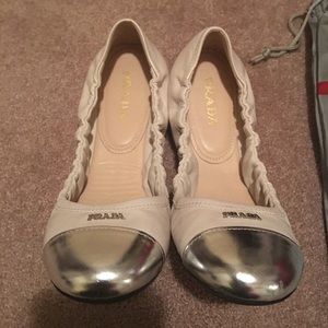 Prada Cap Toe Leather Ballerina Flats